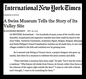 Extrait de l’article du New York Times sur l’Espace Horloger
