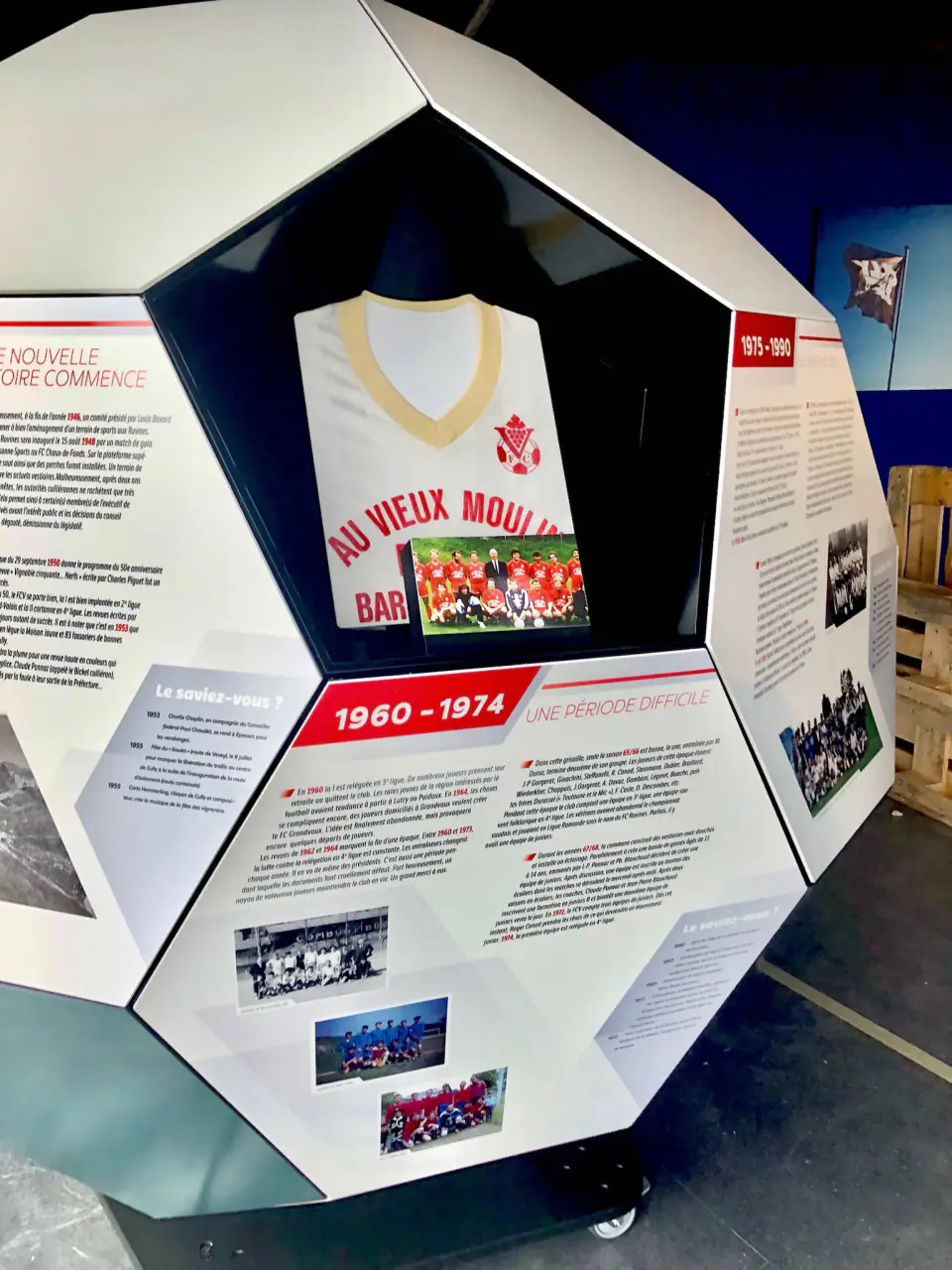 Panel of the balloon displaying jerseys and club memorabilia